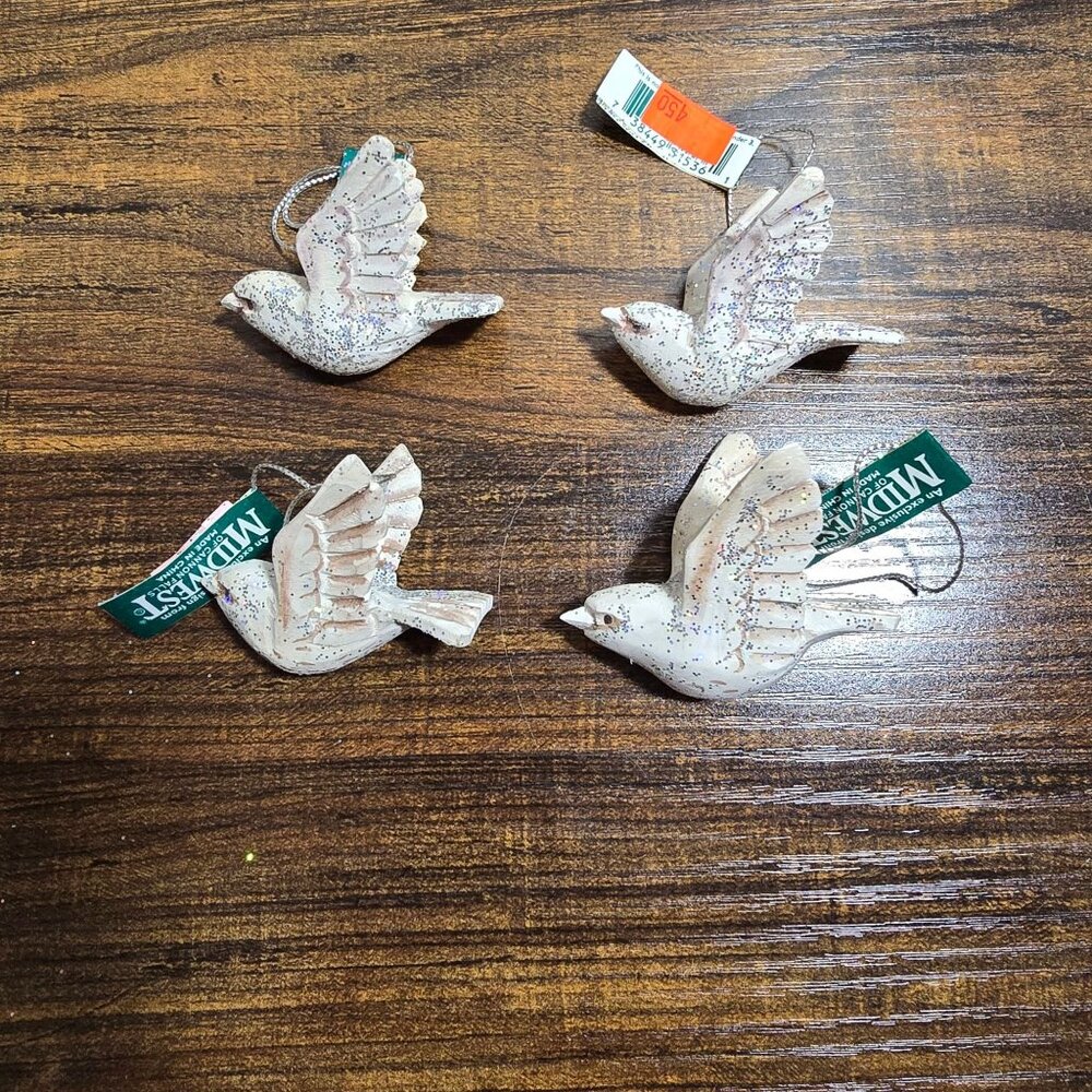 Set of 4 Glittery Dove Hanging Ornaments by Midwest of Canon Falls